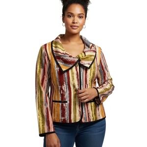 Avani del amour Women Small Striped Blazer Jacket Collar Button Front